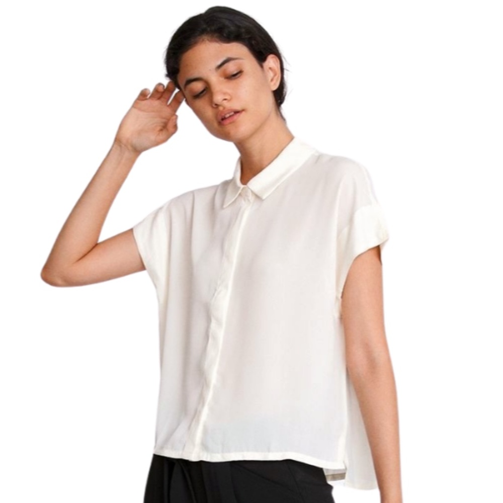 Lemon Avenue, Ivory Collard Button Down Blouse, New